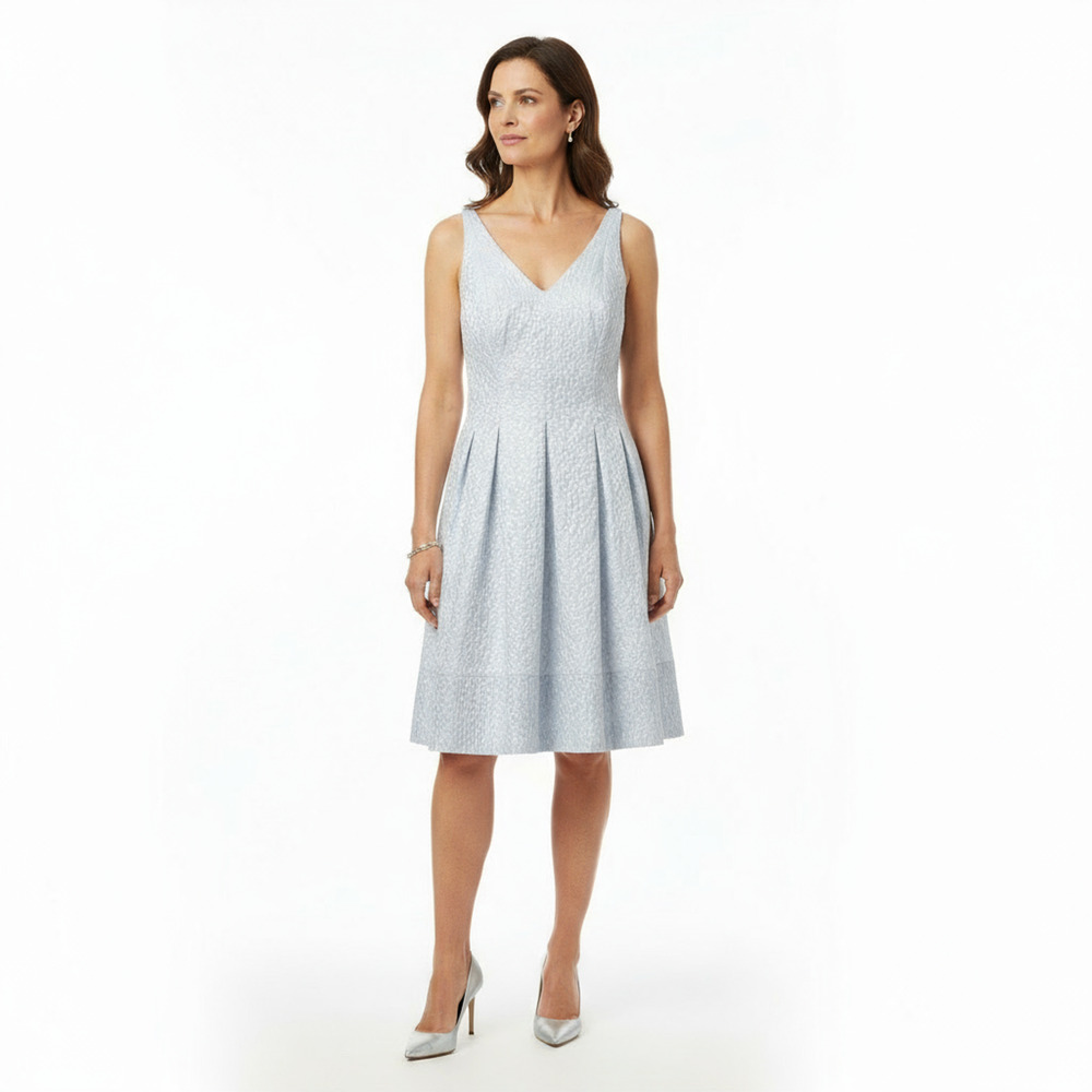 LAUREN Ralph Lauren Light Blue Sleeveless Fit & Flare Dress Pleated Skirt 8
